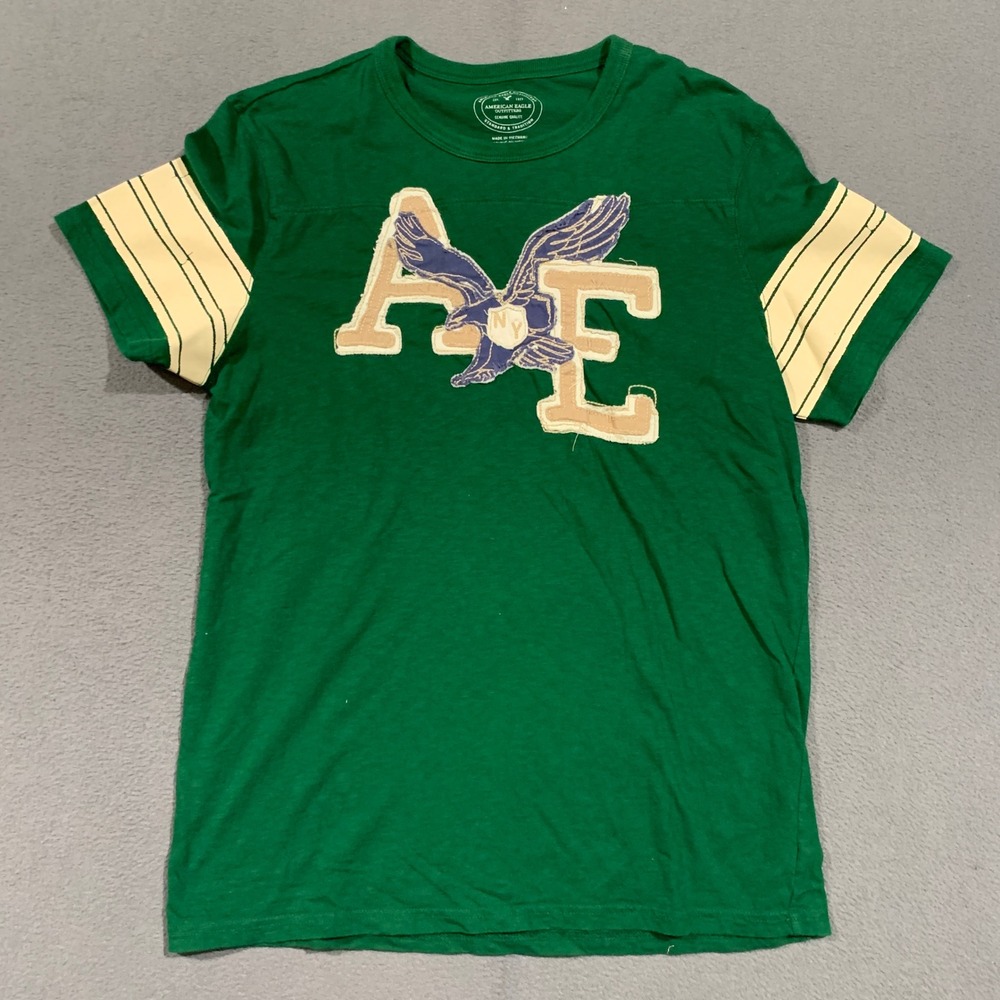 American Eagle Outfitters Big Patch Mens L Athletic Fit Green T-Shirt Retro